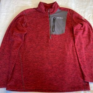 Eddie Bauer, Mens Sweater Fleece, 1/4 Quarter-zip Pullover, Tall Large (TL), Red